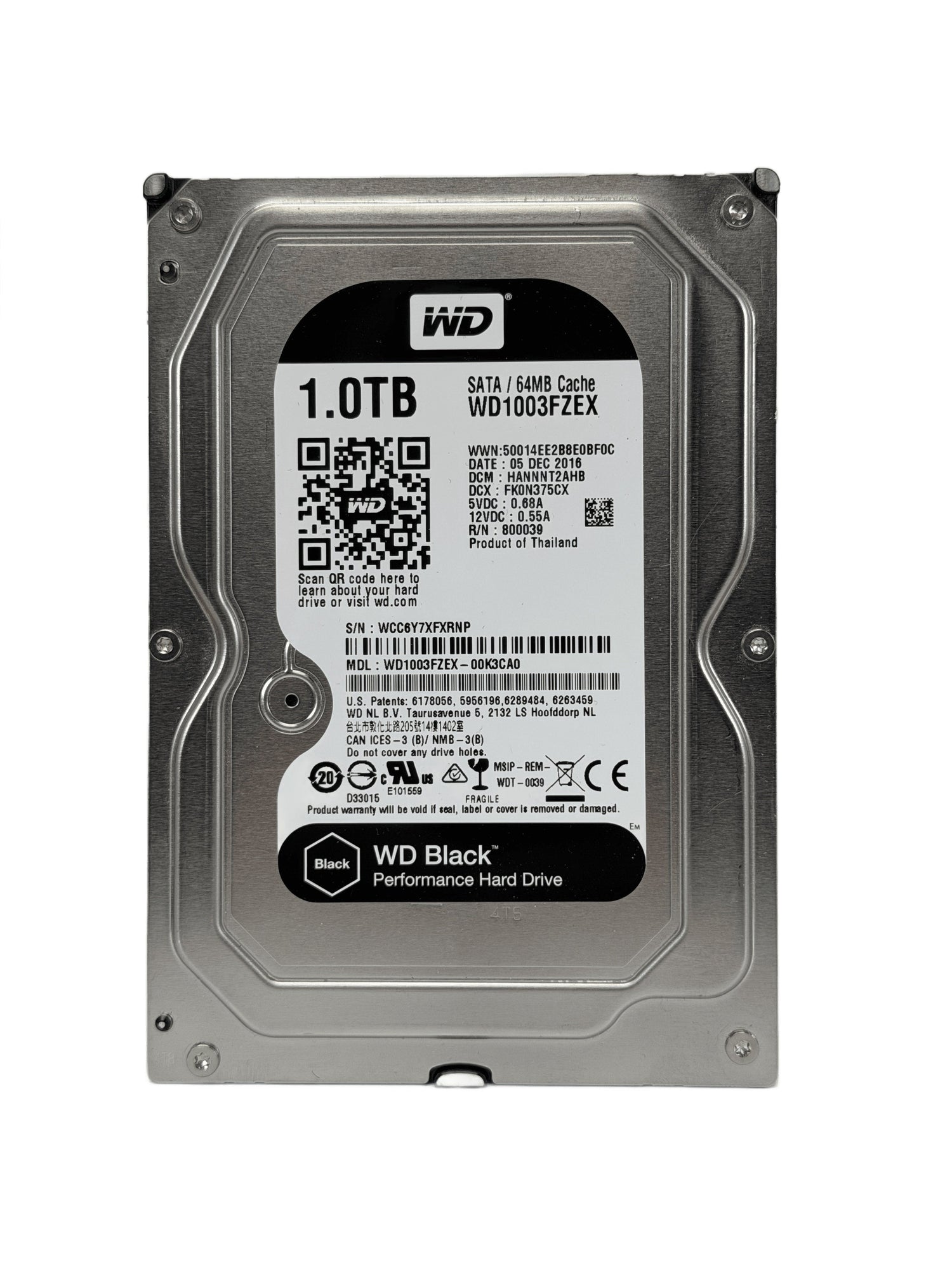 WD Black 1TB 3.5" SATA Performance Hard Drive — Used, Working