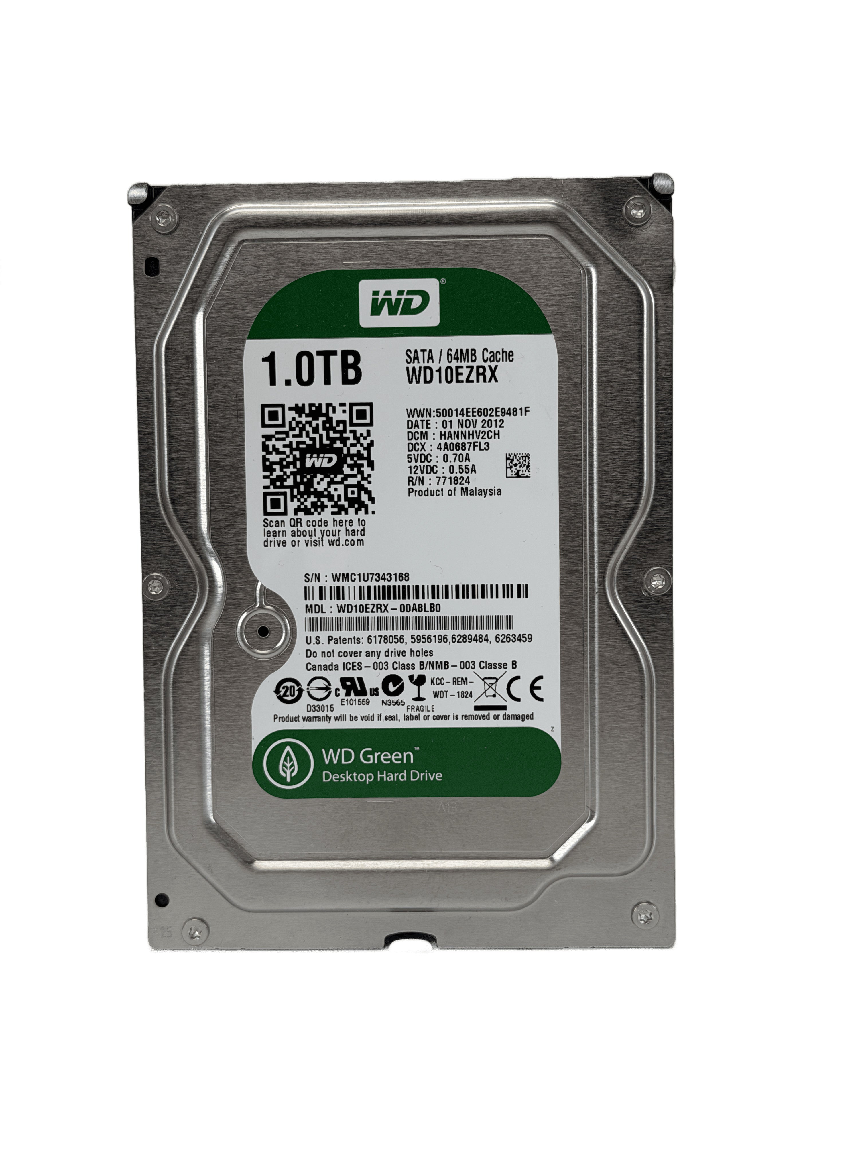 WD Green 1TB 3.5" SATA Hard Drive — Used, Working — photo 1